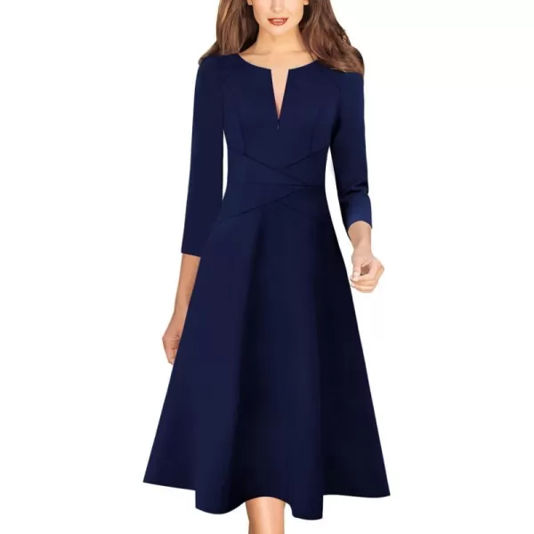 Navy Blue 3/4 Sleeve Midi-length