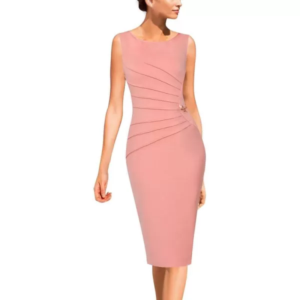 VFSHOW Womens Elegant Ruched Work Business Office Cocktail Party Bodycon Pencil DressPink Sleeveless