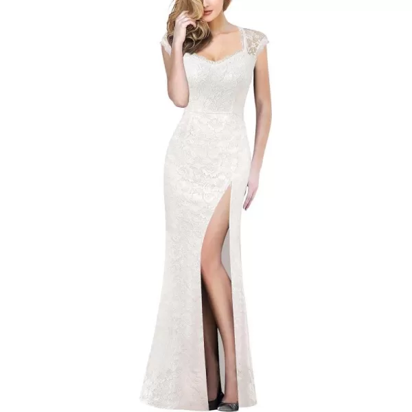 VFSHOW Womens Floral Lace Sweetheart Neck Open Back Zipper High Split Formal Evening Gown Wedding Prom Maxi Long DressOffwhite Lace1