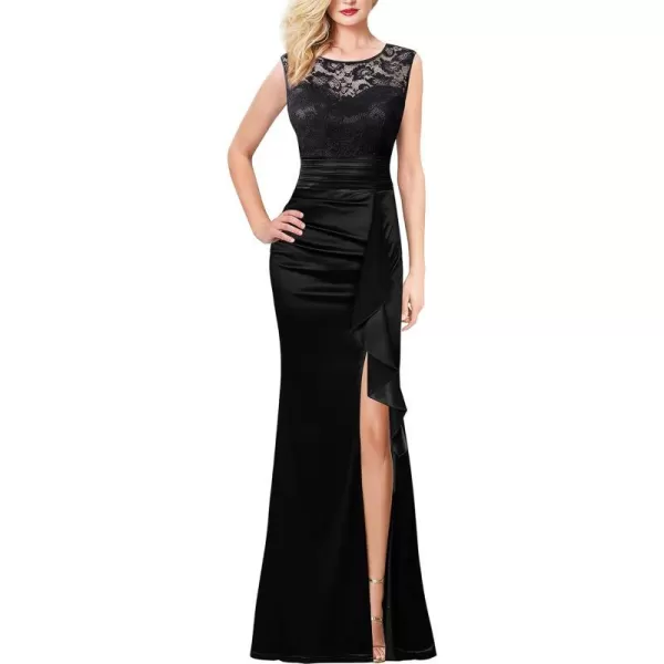 VFSHOW Womens Formal Ruched Ruffles Evening Prom Wedding Party Maxi DressBlack2