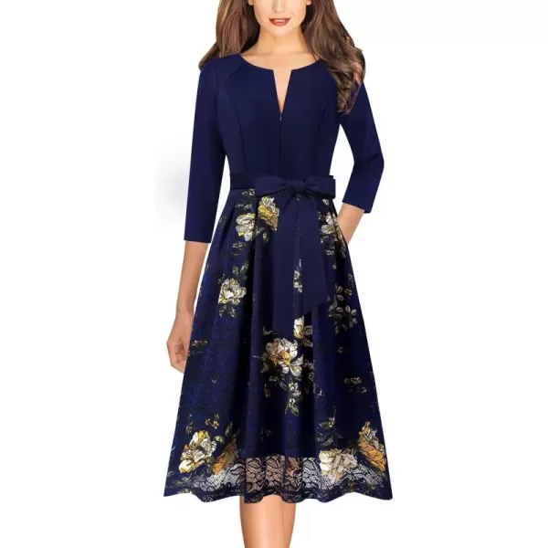 Navy Blue and Floral Print Lace