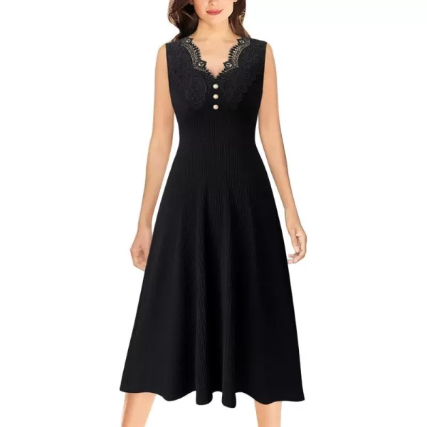 VFSHOW Womens Little Black V Neck Floral Lace Applique Buttons Cocktail Party ALine Midi Tea Length Dress 7610 BLK XSVFSHOW Womens Little Black V Neck Floral Lace Applique Buttons Cocktail Party ALine Midi Tea Length Dress 7610 BLK XS