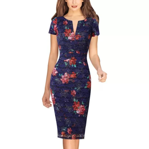 VFSHOW Womens Navy and Red Floral Print Slim Zipper Up Cocktail Party Night Out Bodycon Pencil Sheath Dress 8270 BLU MVFSHOW Womens Navy and Red Floral Print Slim Zipper Up Cocktail Party Night Out Bodycon Pencil Sheath Dress 8270 BLU M