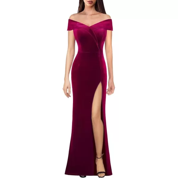 VFSHOW Womens Off Shoulder High Slit Formal Evening Wedding Guest Maxi Long Dress