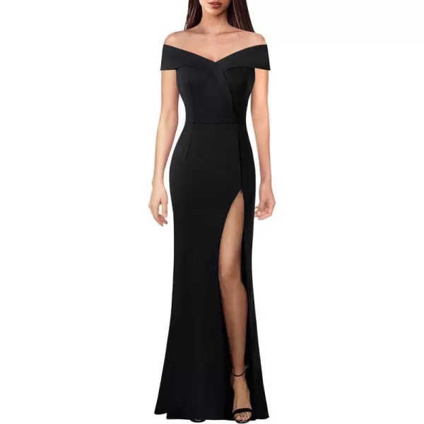 VFSHOW Womens Off Shoulder High Slit Formal Evening Wedding Guest Maxi Long DressBlack