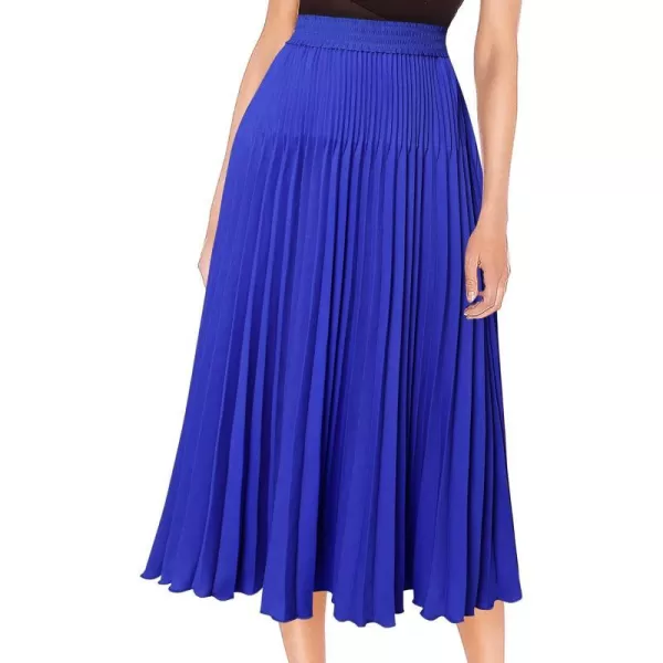 VFSHOW Womens Pleated Elastic High Waist Casual Work Business Office ALine Swing Midi SkirtRoyal Bluealine