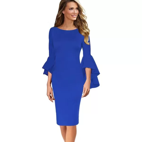 VFSHOW Womens Ruffle Bell Sleeves Business Cocktail Party Sheath Dress 1236 BLU 3XLVFSHOW Womens Ruffle Bell Sleeves Business Cocktail Party Sheath Dress 1236 BLU 3XL