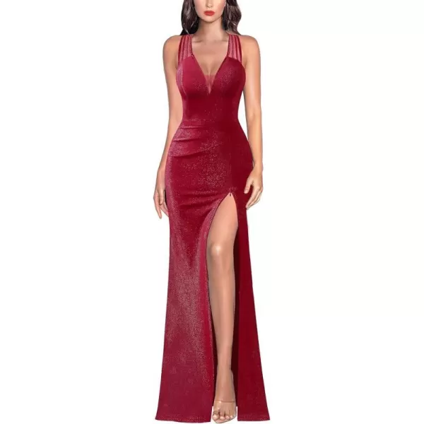 VFSHOW Womens Sexy Deep V Neck Ruched Backless Formal Prom High Slit Maxi Dress 2023 Wedding Guest Long Cocktail Evening GownVFSHOW Womens Sexy Deep V Neck Ruched Backless Formal Prom High Slit Maxi Dress 2023 Wedding Guest Long Cocktail Evening Gown