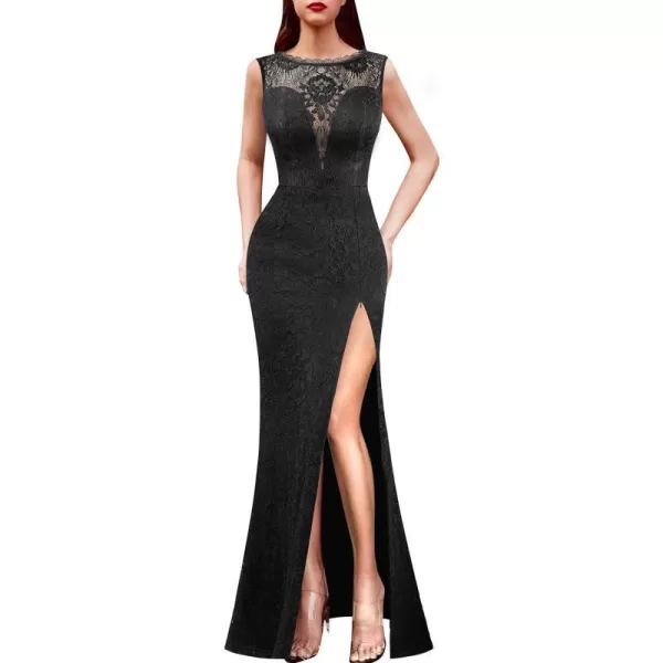 VFSHOW Womens Sexy Illusion Deep V Sweetheart Neckline Lace Formal Prom Maxi Dress 2023 Low Back Split Evening Long GownBlack Lace