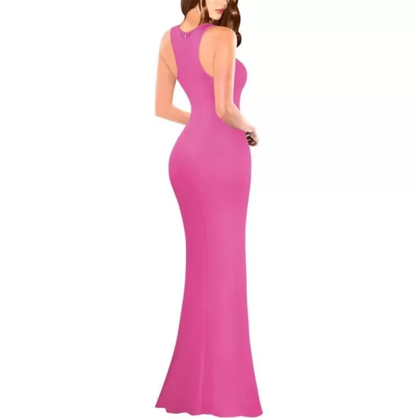 VFSHOW Womens Sleeveless Bodycon Club Casual Party Plain Maxi Dress Racerback Fitted Beach Tank DressHot Pink