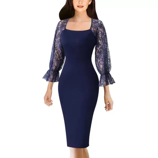 Navy Blue With Lace Sleeve