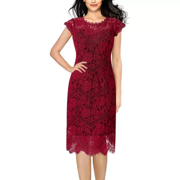 VFSHOWnbspWomensnbspContrastnbspFloralnbspLacenbspShiftnbspScallopednbspCrewnbspNecknbspSlimnbspCocktailnbspPartynbspDressDark Red Floral Lace