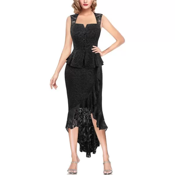 VFSHOWnbspWomensnbspSquarenbspNecknbspPeplumnbspRufflenbspButtonnbspCocktailnbspPartynbspBodyconnbspMidinbspMermaidnbspDressBlack Floral Lace