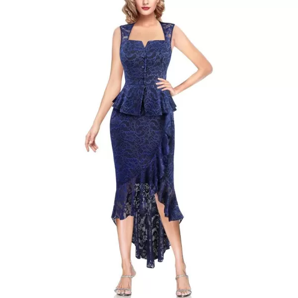 VFSHOWnbspWomensnbspSquarenbspNecknbspPeplumnbspRufflenbspButtonnbspCocktailnbspPartynbspBodyconnbspMidinbspMermaidnbspDressBlue Floral Lace