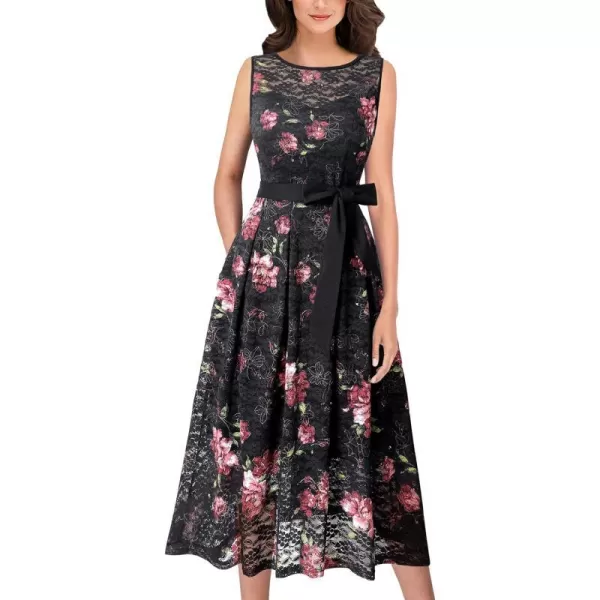 Black and Pink Floral Print Lace-2