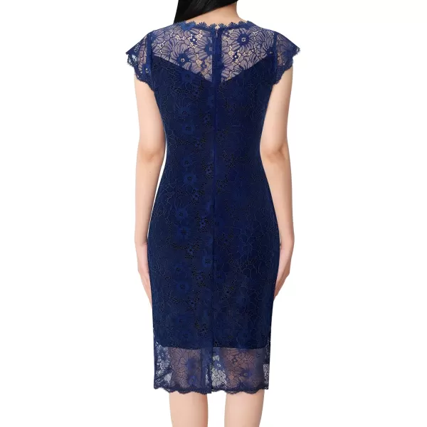 VFSHOW Womens Contrast Floral Lace Shift Scalloped Crew Neck Slim Cocktail Party Dress