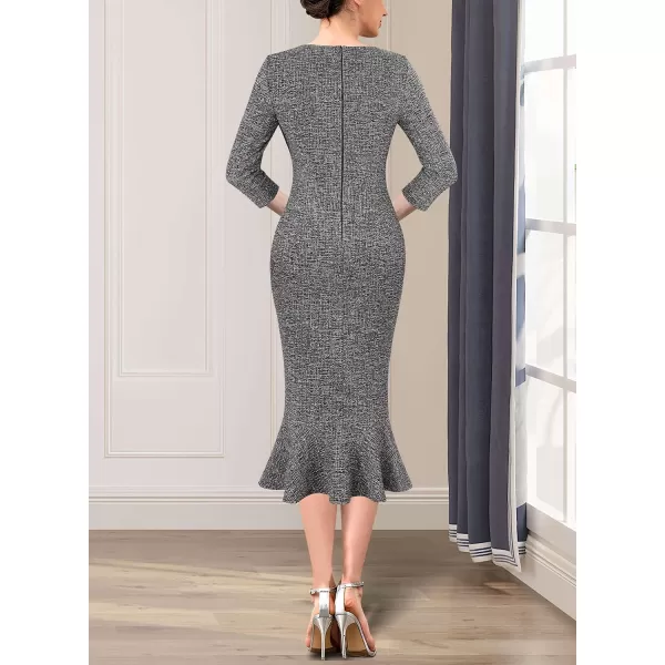 imageVFSHOW Womens Elegant Vintage Cocktail Party Mermaid Bodycon Midi MidCalf DressBlack Tweed