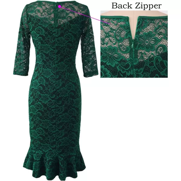 imageVFSHOW Womens Elegant Vintage Cocktail Party Mermaid Bodycon Midi MidCalf DressGreen Lace