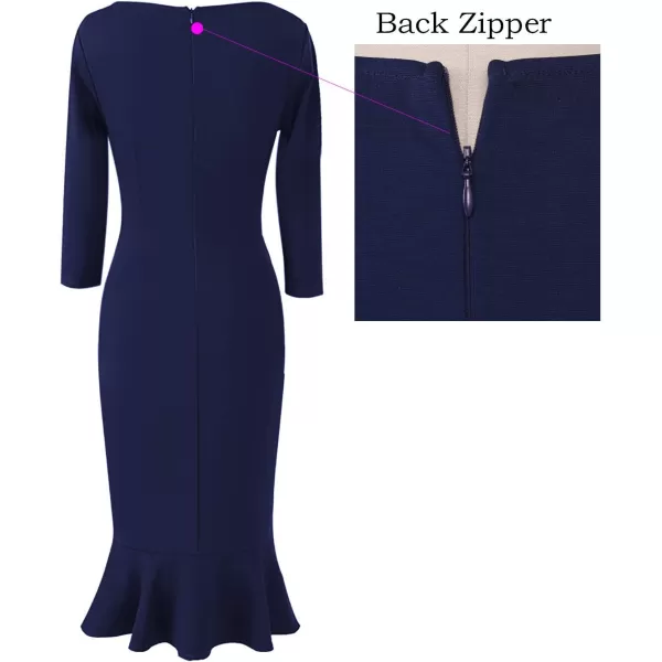 imageVFSHOW Womens Elegant Vintage Cocktail Party Mermaid Bodycon Midi MidCalf DressNavy Blue