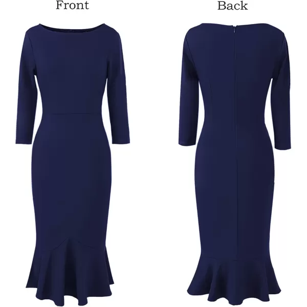 imageVFSHOW Womens Elegant Vintage Cocktail Party Mermaid Bodycon Midi MidCalf DressNavy Blue