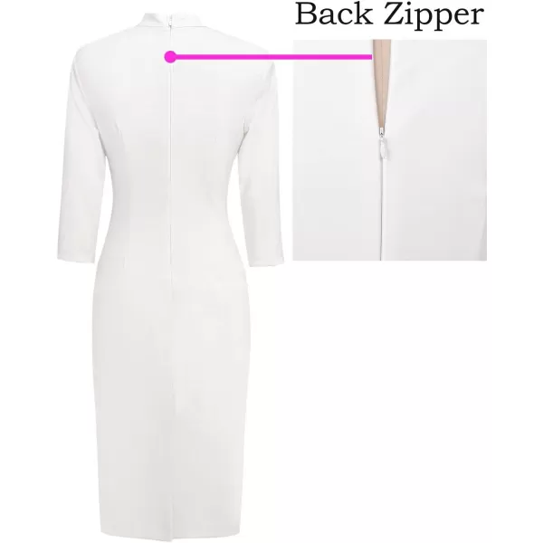 imageVFSHOW Womens Tie Neck Slim Cocktail Party Work Business Office Church Career Bodycon Pencil Sheath DressOffwhite