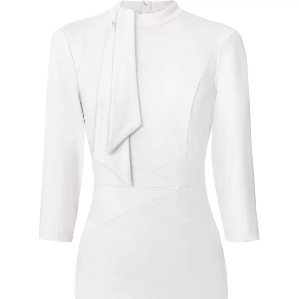 imageVFSHOW Womens Tie Neck Slim Cocktail Party Work Business Office Church Career Bodycon Pencil Sheath DressOffwhite