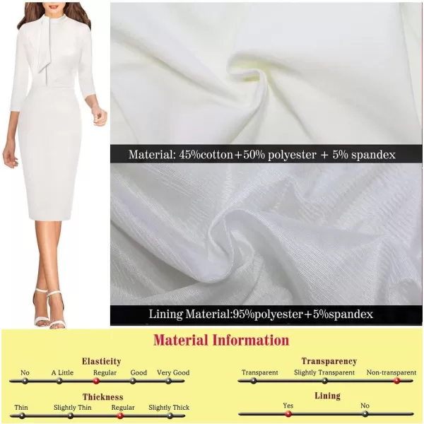 imageVFSHOW Womens Tie Neck Slim Cocktail Party Work Business Office Church Career Bodycon Pencil Sheath DressOffwhite