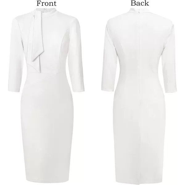 imageVFSHOW Womens Tie Neck Slim Cocktail Party Work Business Office Church Career Bodycon Pencil Sheath DressOffwhite