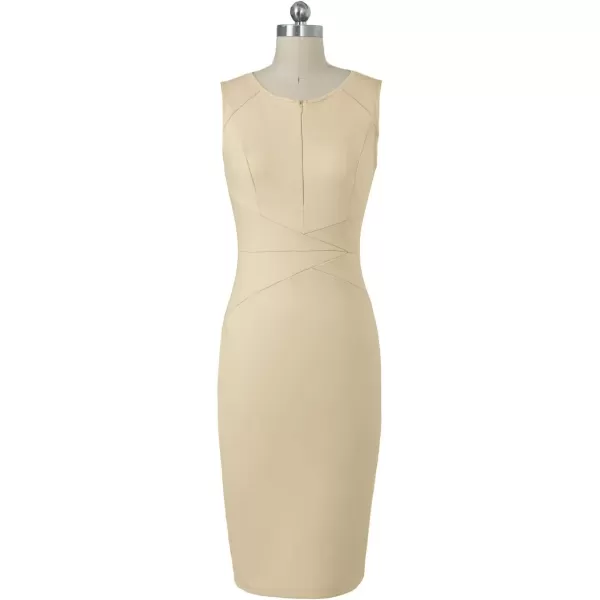 imageVFSHOW Womens Elegant Slim Front Zipper up Work Business Office Party Sheath DressBeige