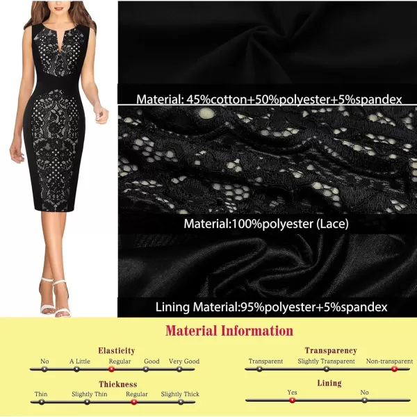 imageVFSHOW Womens Elegant Slim Front Zipper up Work Business Office Party Sheath DressBlack  Black Lace