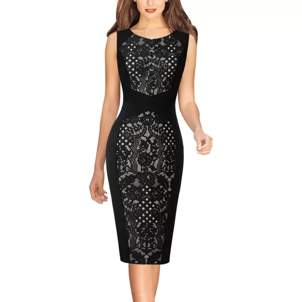 imageVFSHOW Womens Elegant Slim Front Zipper up Work Business Office Party Sheath DressBlack  Black Lace