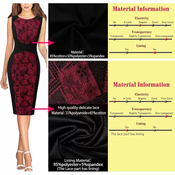 imageVFSHOW Womens Elegant Slim Front Zipper up Work Business Office Party Sheath DressBlack  Dark Red Lace