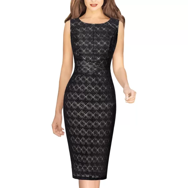 imageVFSHOW Womens Elegant Slim Front Zipper up Work Business Office Party Sheath DressBlack Bubble Lace