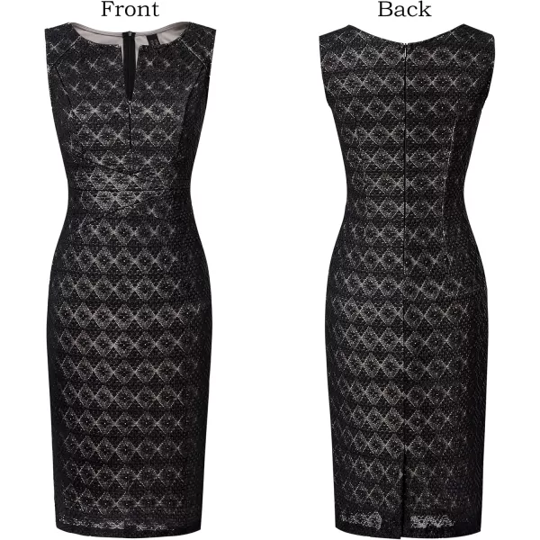 imageVFSHOW Womens Elegant Slim Front Zipper up Work Business Office Party Sheath DressBlack Bubble Lace