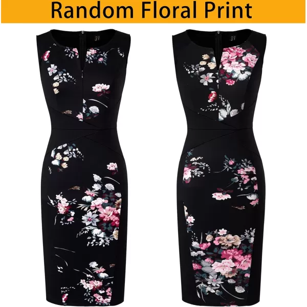 imageVFSHOW Womens Elegant Slim Front Zipper up Work Business Office Party Sheath DressBlack Floral Print