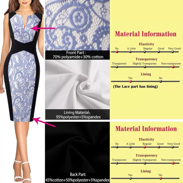 imageVFSHOW Womens Elegant Slim Front Zipper up Work Business Office Party Sheath DressBlack White and Blue Lace