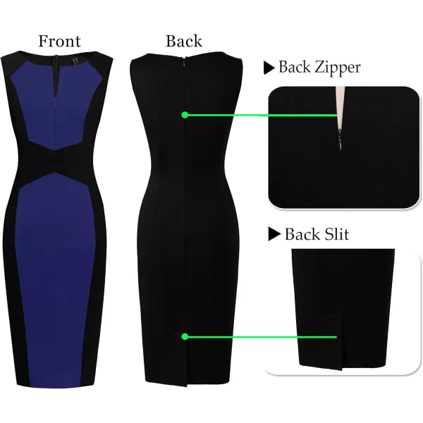 imageVFSHOW Womens Elegant Slim Front Zipper up Work Business Office Party Sheath DressBlack and Blue