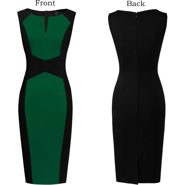 imageVFSHOW Womens Elegant Slim Front Zipper up Work Business Office Party Sheath DressBlack and Green