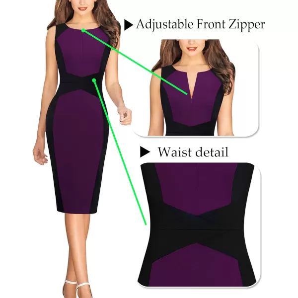 imageVFSHOW Womens Elegant Slim Front Zipper up Work Business Office Party Sheath DressBlack and Purple