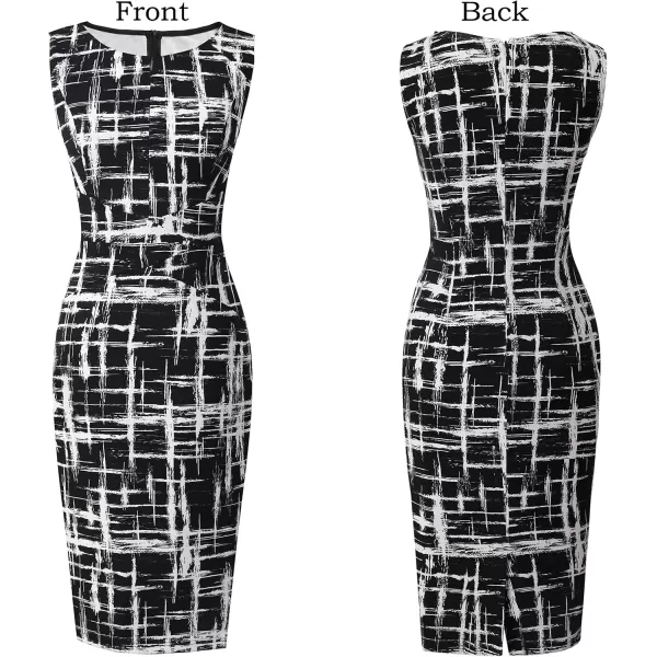 imageVFSHOW Womens Elegant Slim Front Zipper up Work Business Office Party Sheath DressBlack and White Geometric Print