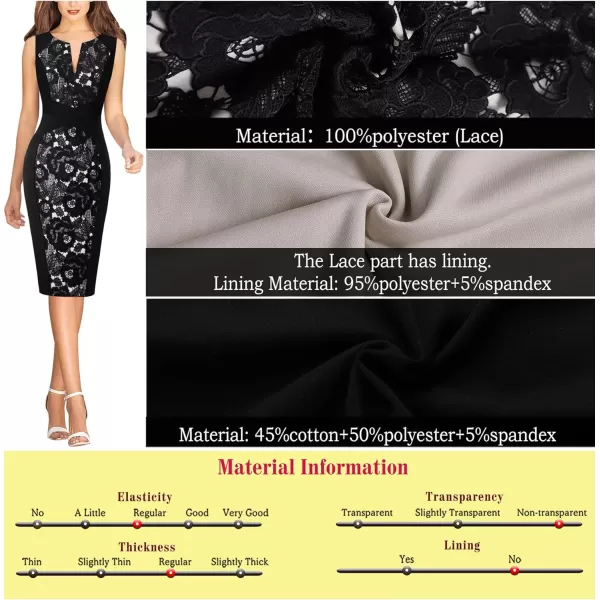 imageVFSHOW Womens Elegant Slim Front Zipper up Work Business Office Party Sheath DressBlackblack Crochet Lace