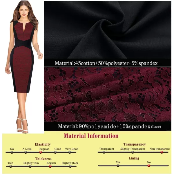 imageVFSHOW Womens Elegant Slim Front Zipper up Work Business Office Party Sheath DressBlackdark Red Lace