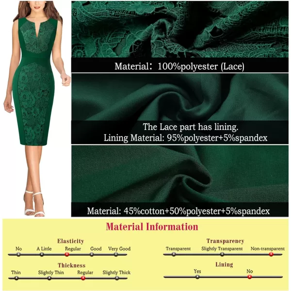 imageVFSHOW Womens Elegant Slim Front Zipper up Work Business Office Party Sheath DressBlackgreen Crochet Lace