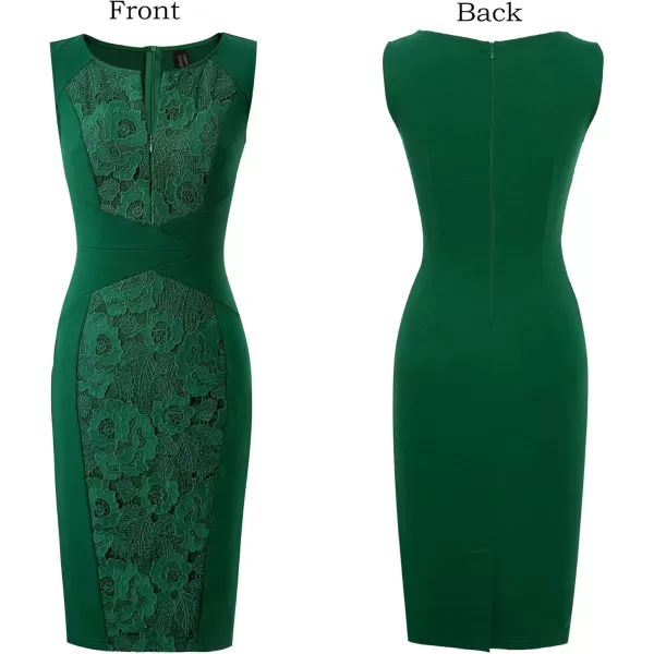 imageVFSHOW Womens Elegant Slim Front Zipper up Work Business Office Party Sheath DressBlackgreen Crochet Lace