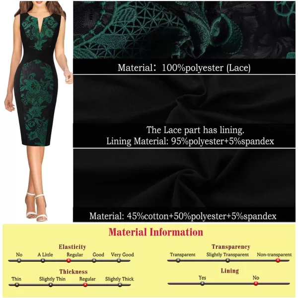 imageVFSHOW Womens Elegant Slim Front Zipper up Work Business Office Party Sheath DressBlackgreen and Black Crochet Lace