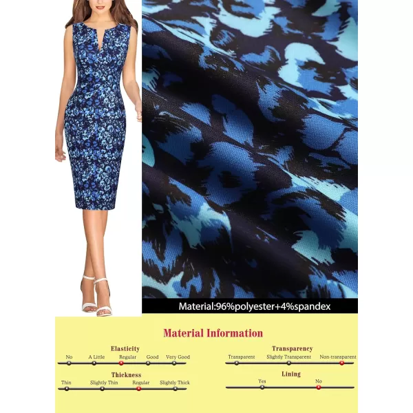 imageVFSHOW Womens Elegant Slim Front Zipper up Work Business Office Party Sheath DressBlue Leopard Print