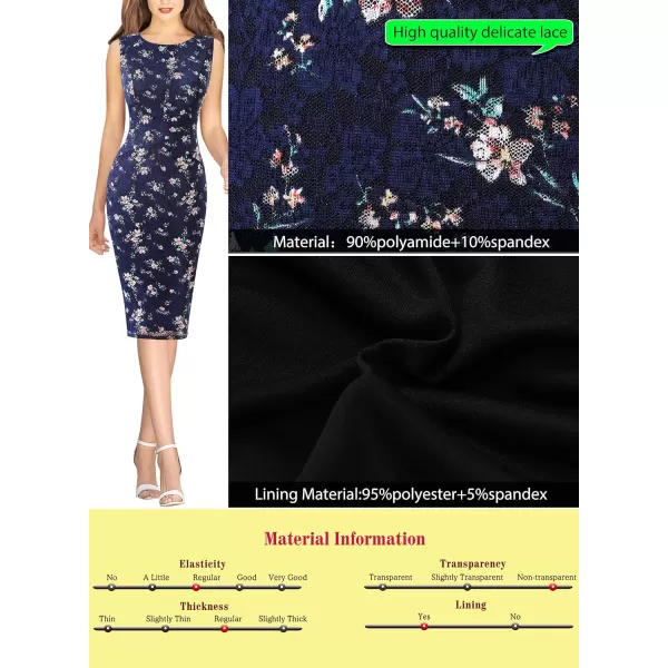 imageVFSHOW Womens Elegant Slim Front Zipper up Work Business Office Party Sheath DressBlue and Multi Floral Printed Lace