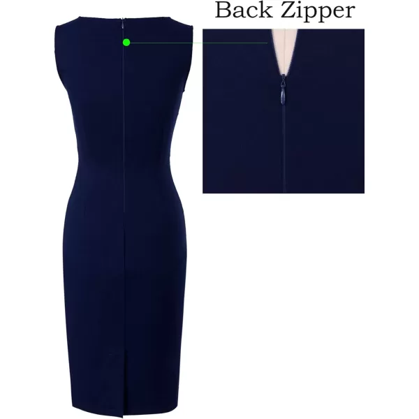 imageVFSHOW Womens Elegant Slim Front Zipper up Work Business Office Party Sheath DressDark Blue