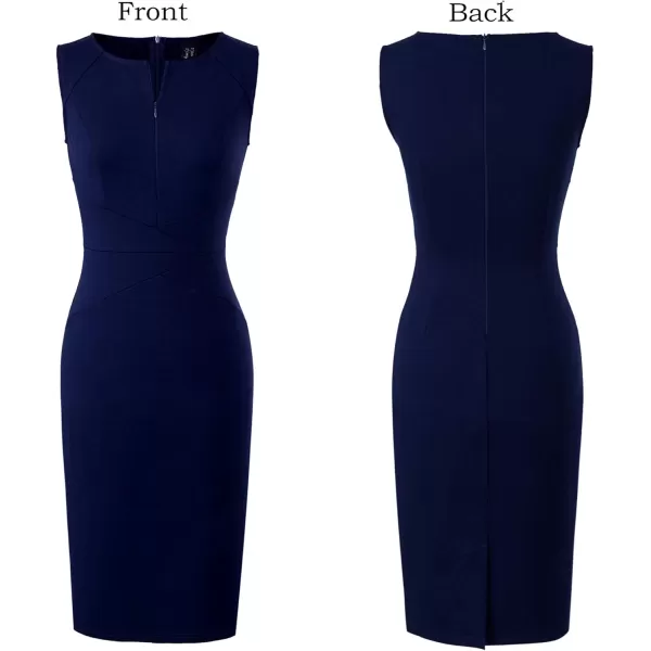 imageVFSHOW Womens Elegant Slim Front Zipper up Work Business Office Party Sheath DressDark Blue