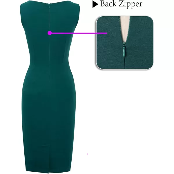 imageVFSHOW Womens Elegant Slim Front Zipper up Work Business Office Party Sheath DressDark Green